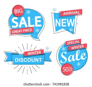 Set of trendy winter flat geometric vector bubbles.  Vector illustrations  of season online shopping website and mobile website banners, posters, newsletter designs, coupons, social media banners.