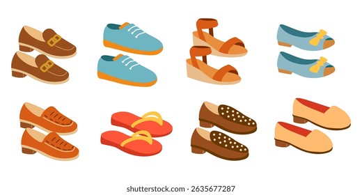 Set of trendy women shoes. Shoes collections for summer.