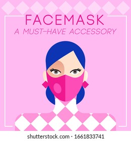 Set of trendy women wearing stylish surgical mask : Vector Illustration 