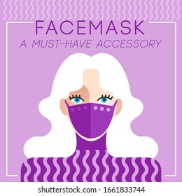 Set of trendy women wearing stylish surgical mask : Vector Illustration 