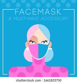 Set of trendy women wearing stylish surgical mask : Vector Illustration 