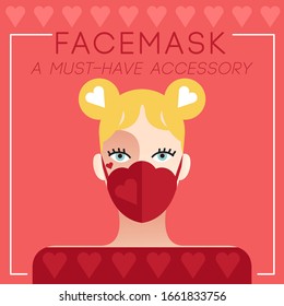 Set of trendy women wearing stylish surgical mask : Vector Illustration 