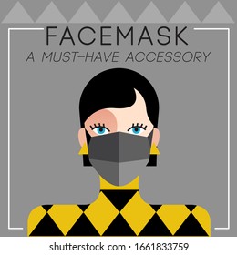 Set of trendy women wearing stylish surgical mask : Vector Illustration 