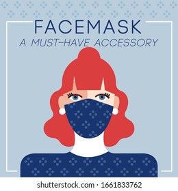 Set of trendy women wearing stylish surgical mask : Vector Illustration 