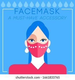 Set of trendy women wearing stylish surgical mask : Vector Illustration 