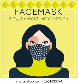 Set of trendy women wearing stylish surgical mask : Vector Illustration 