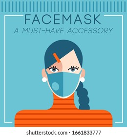 Set of trendy women wearing stylish surgical mask : Vector Illustration 