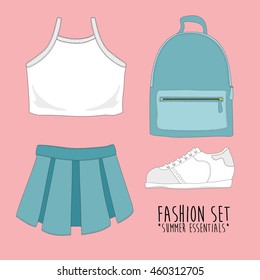 Set of trendy women's clothes. Vector illustration. eps10