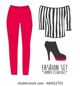 Set of trendy women's clothes. Vector illustration. eps10