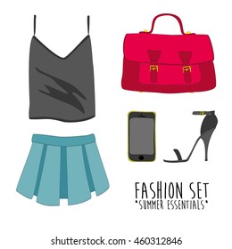 Set of trendy women's clothes. Vector illustration. eps10
