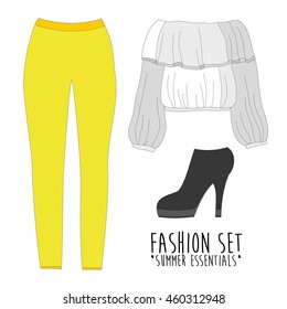 Set of trendy women's clothes. Vector illustration. eps10