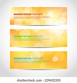 Set of trendy yellow lights vector banners template or website headers with abstract geometric bokeh sunny background. Vector design illustration EPS10