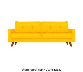 Set of trendy Yellow sofa or Couch. Colored flat vector illustration isolated on white background.  Modern interior design.
