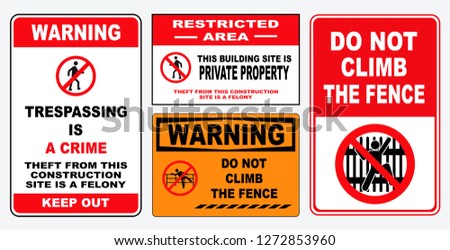 set of trespassing prohibition sign. easy to modify