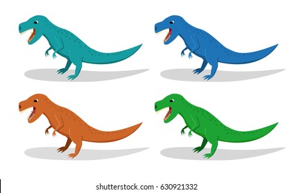 Set of T-rex Dinosaur  in flat style, vector