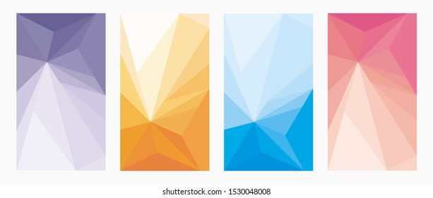 Set of triangle abstract background mobile instagram stories vector. There are 4 colors, purple, orange, blue and pink in flat design style.