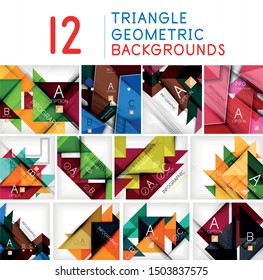 Set of triangle abstract backgrounds. Business brochure or leaflet, flyer, cover templates or web presentations. Vector illustrations