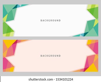 Set of triangle abstract geometric backgrounds. Modern Horizontal Background design with attractive colors, a combination of green blue and pink orange in flat style.