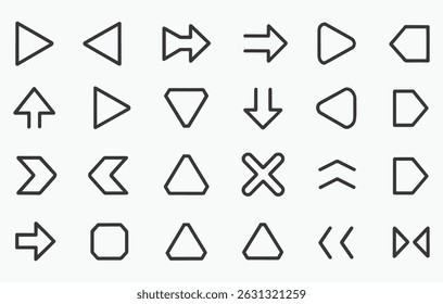 Set of triangle arrows outline icons.