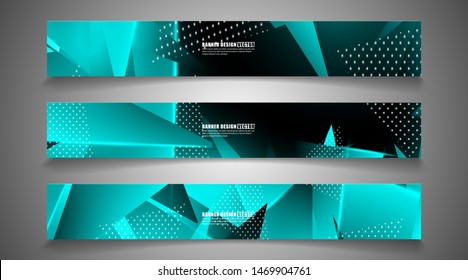 set the triangle background light header banner. Abstract composition of 3D triangles. Modern geometric blue insulated black background