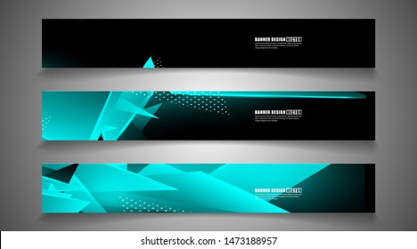set the triangle background light header banner. Abstract composition of 3D triangles. Modern geometric blue insulated black background