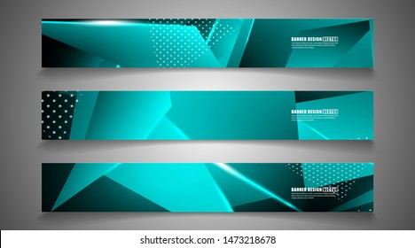 set the triangle background light header banner. Abstract composition of 3D triangles. Modern geometric blue insulated black background