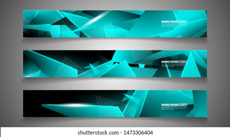 set the triangle background light header banner. Abstract composition of 3D triangles. Modern geometric blue insulated black background