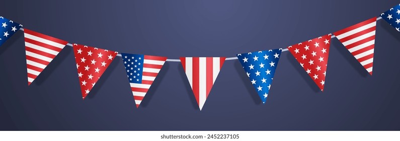 set of triangle bunting flags in american national flag USA presidential election concept horizontal