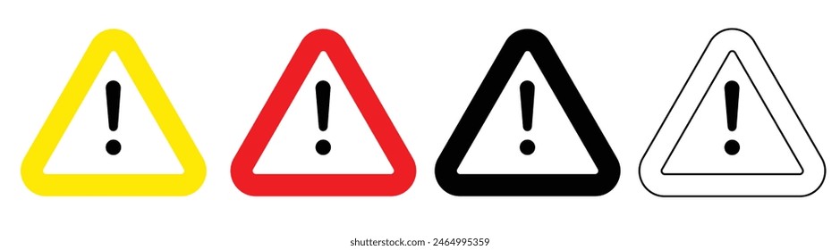 Set of triangle caution and attention signs with exclamation mark.