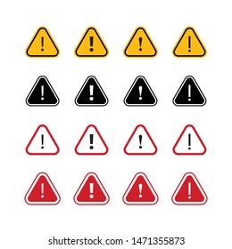 Set of triangle caution vector icons. Warning alert sign.