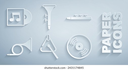 Set Triangle, Drum and drum sticks, Trumpet, Vinyl disk,  and  icon. Vector