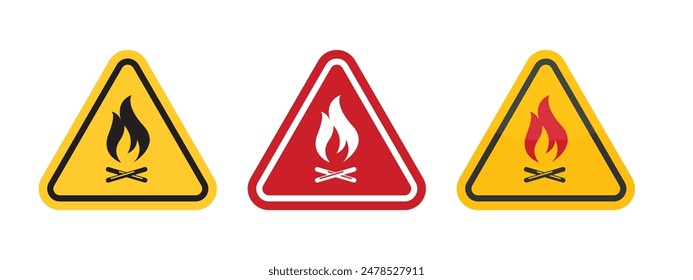 conjunto de alerta de señal de fuego de triángulo Ilustración vectorial