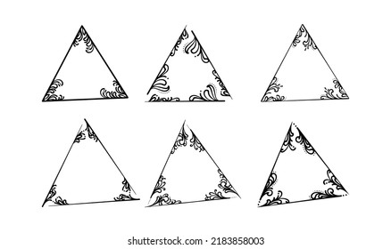 Set of Triangle Flower Frame in Silhouette