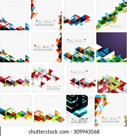 Set of triangle geometric abstract backgrounds. Universal business or technology templates, banners, identity layouts