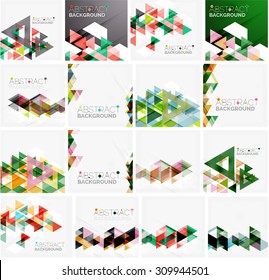 Set of triangle geometric abstract backgrounds. Universal business or technology templates, banners, identity layouts