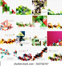 Set of triangle geometric abstract backgrounds. Universal business or technology templates, banners, identity layouts