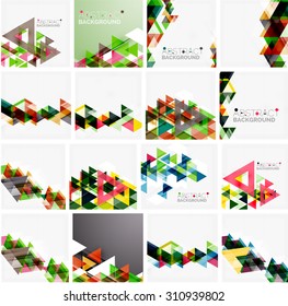 Set of triangle geometric abstract backgrounds. Universal business or technology templates, banners, identity layouts