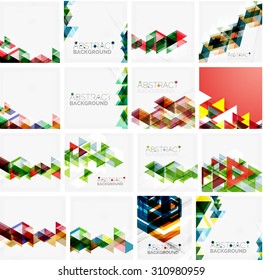 Set of triangle geometric abstract backgrounds. Universal business or technology templates, banners, identity layouts