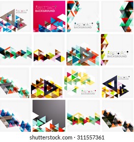 Set of triangle geometric abstract backgrounds. Universal business or technology templates, banners, identity layouts