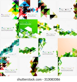 Set of triangle geometric abstract backgrounds. Universal business or technology templates, banners, identity layouts