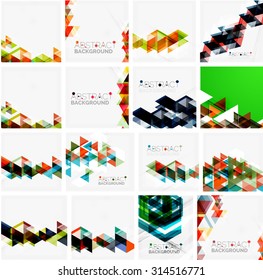 Set of triangle geometric abstract backgrounds. Universal business or technology templates, banners, identity layouts