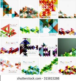 Set of triangle geometric abstract backgrounds. Universal business or technology templates, banners, identity layouts