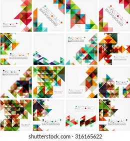 Conjunto de fondos abstractos geométricos triangulares. Plantillas comerciales o tecnológicas universales, banners, diseños de identidad