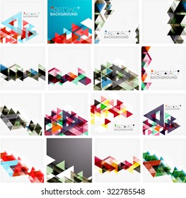 Set of triangle geometric abstract backgrounds. Universal business or technology templates, banners, identity layouts
