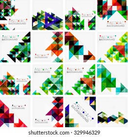Set of triangle geometric abstract backgrounds. Universal business or technology templates, banners, identity layouts