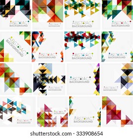 Set of triangle geometric abstract backgrounds. Universal business or technology templates, banners, identity layouts