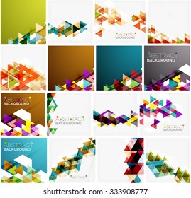 Set of triangle geometric abstract backgrounds. Universal business or technology templates, banners, identity layouts