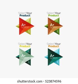 Set of triangle geometric business infographic templates. Elements of business brochure, info presentation background and web design navigation. Select your product concept, make a choice idea