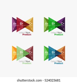 Set of triangle geometric business infographic templates. Elements of business brochure, info presentation background and web design navigation. Select your product concept, make a choice idea