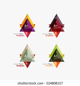 Set of triangle geometric business infographic templates. Elements of business brochure, info presentation background and web design navigation. Select your product concept, make a choice idea